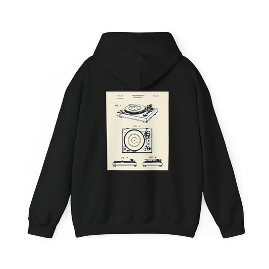 Vintage Turntable Blueprint Crew Hooded Sweatshirt